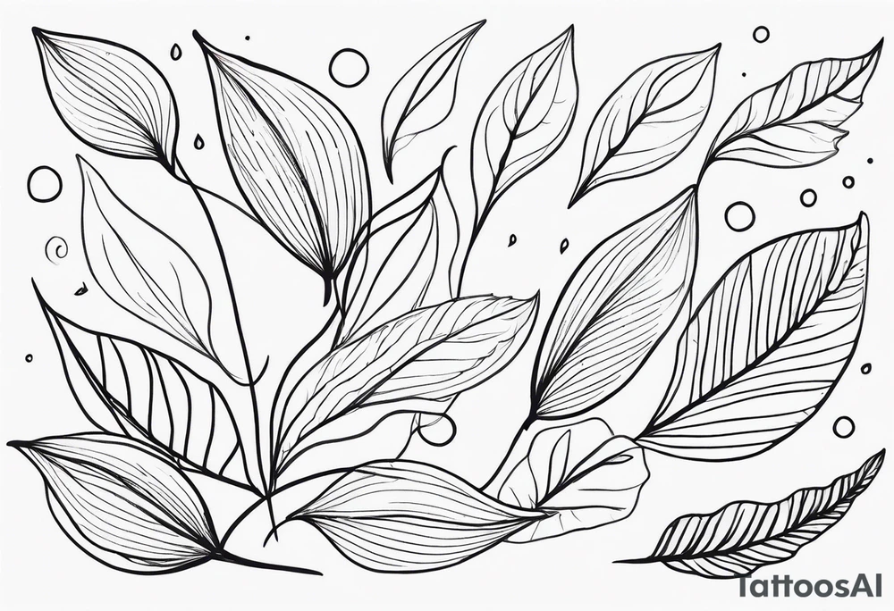 Create a delicate tattoo with beautiful flowing and delicate leaves in fineline minimalistic style tattoo idea