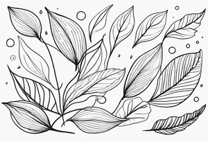 Create a delicate tattoo with beautiful flowing and delicate leaves in fineline minimalistic style tattoo idea