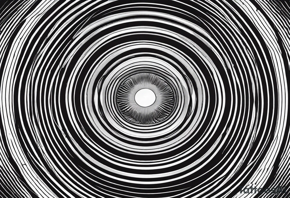 Concentric circles with alternating rings that flip from black to white every 90 degrees, alternating with an mc Escher vibe tattoo idea