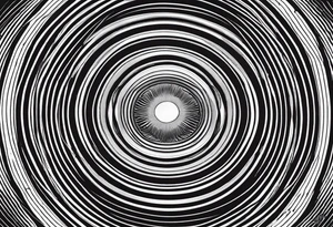 Concentric circles with alternating rings that flip from black to white every 90 degrees, alternating with an mc Escher vibe tattoo idea