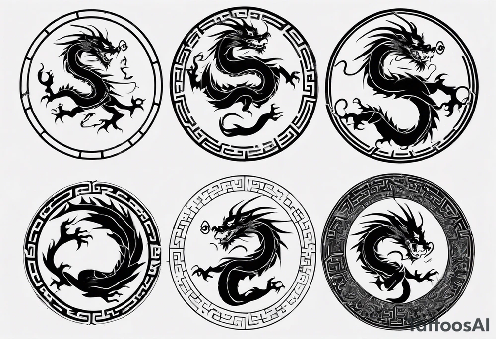 Chinese dragon in a circular shape with "02.03" written on its skin tattoo idea
