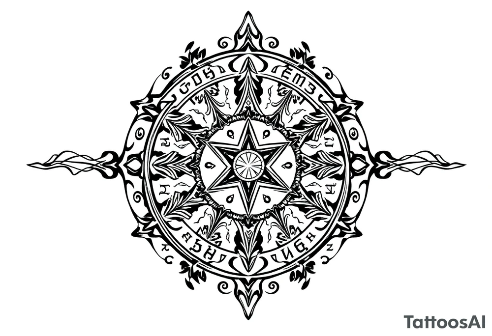 mytical shaman and witch ancient ornament with runes tattoo idea