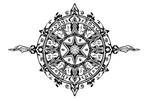 mytical shaman and witch ancient ornament with runes tattoo idea