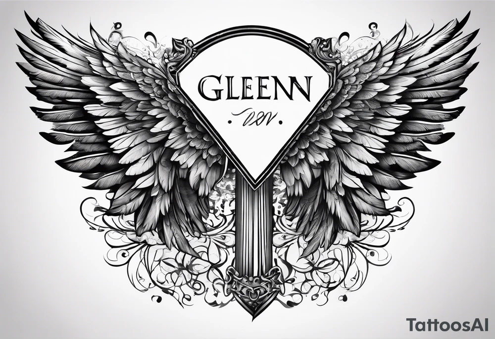 Angel Wings with the word Glenn in between tattoo idea