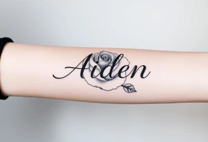 The name Aiden Infront of a rose tattoo idea