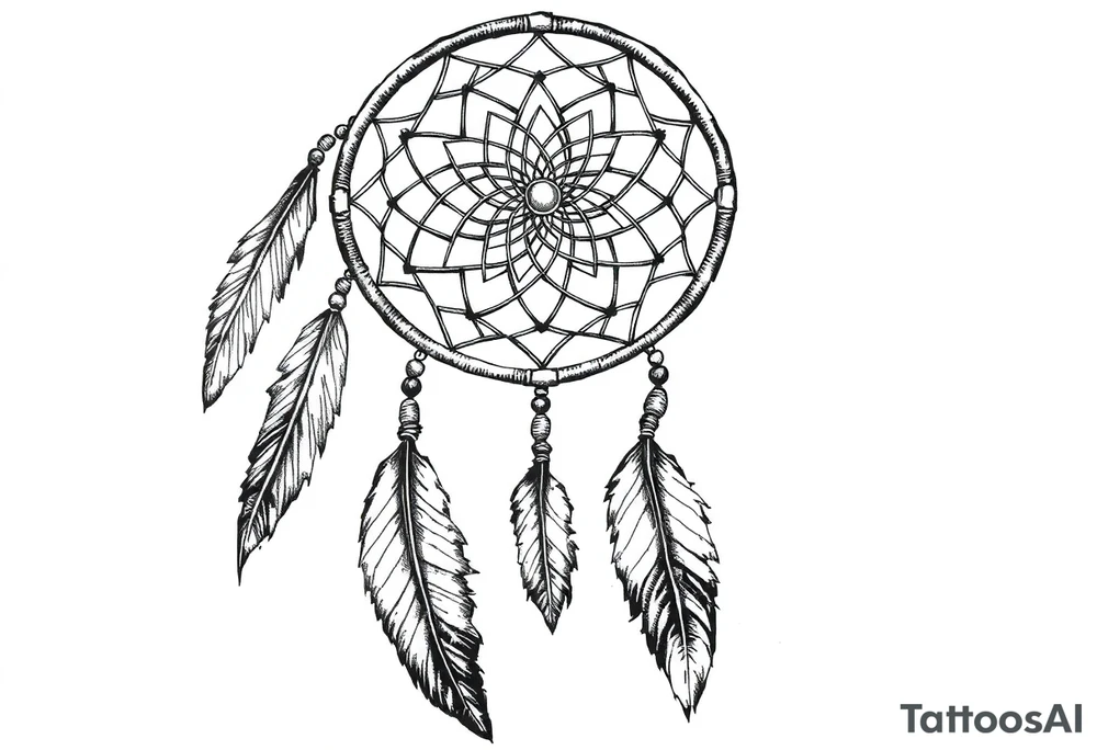 dreamcatcher with feathers, authentic tattoo idea