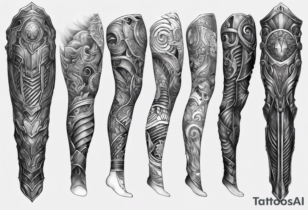 leg sleeve armor tattoo idea