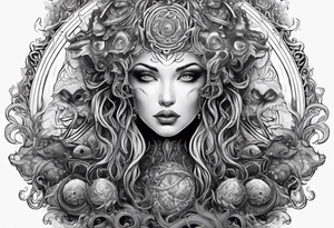 Lovecraftian creature, flowing into more futuristic technology elements tattoo idea