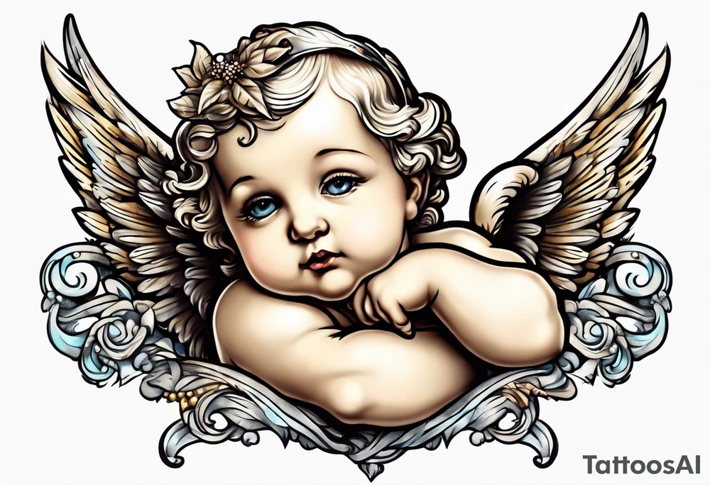 Cherub looking down tattoo idea