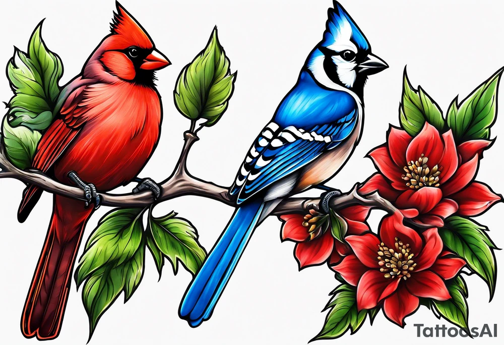 Cardinal and blue jay tattoo idea