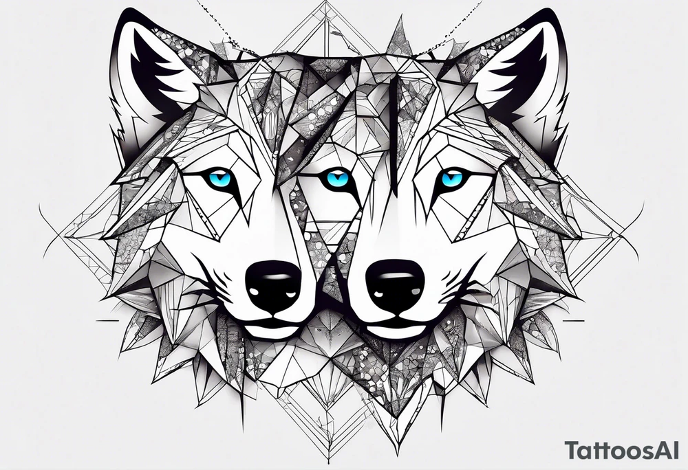 Constellation, two animal wolf, géométric, snowflake tattoo idea