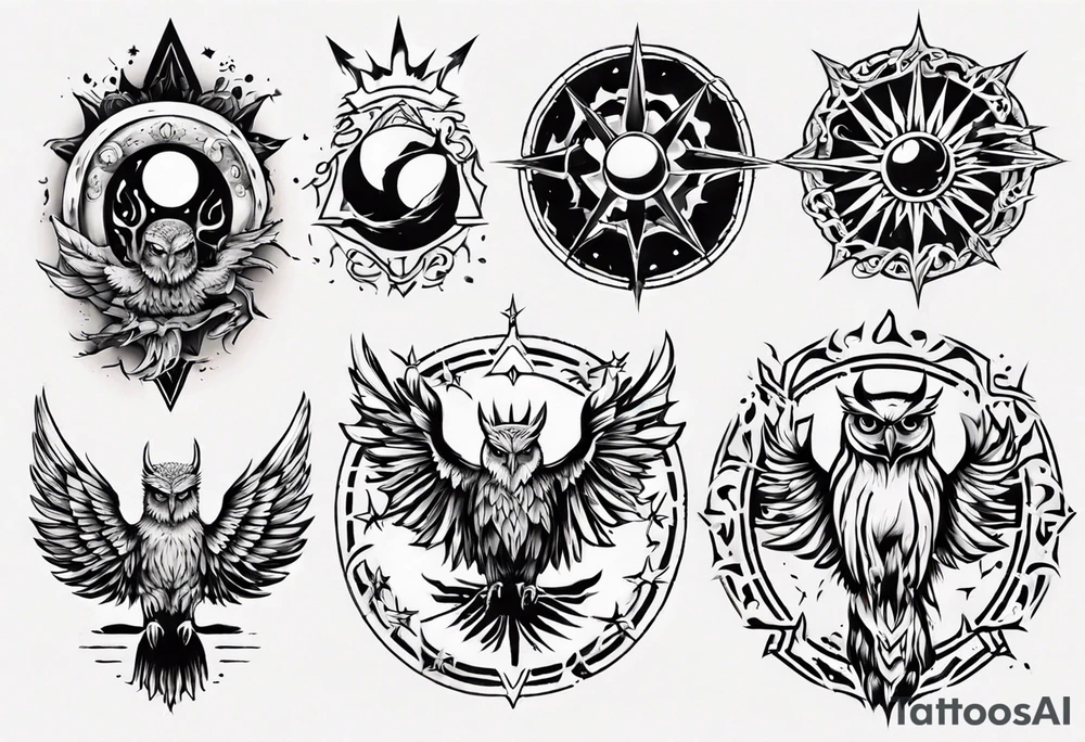 symbol eines Kriegers Wasser Eule Sonne 
Sapere Aude tattoo idea