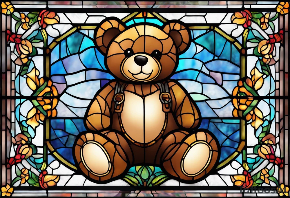 Teddy bear stained glass tattoo idea