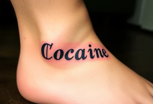 Cocaine written on somebody's foot to be tattooed tattoo idea