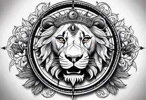 Sleeve tattoo with the word topete, a compass and a lions head tattoo idea