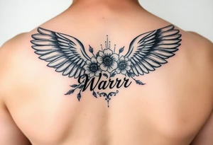 angel wing with flowers and the word Warr;or tattoo idea