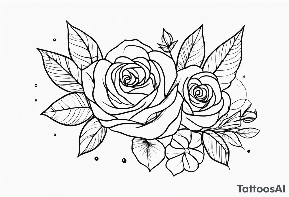 Alaina in cursive with small roses around it on left pec tattoo idea