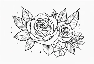 Alaina in cursive with small roses around it on left pec tattoo idea