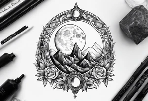 large crystals tied together with ribbon
moon surrounding tattoo idea