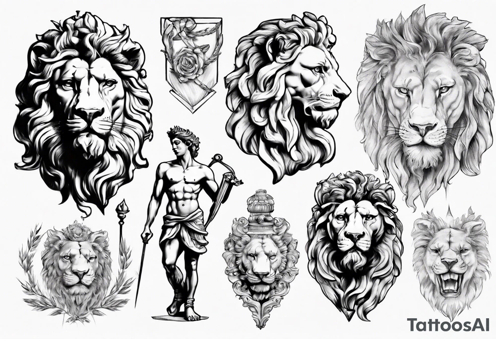 Statue of david with a lion tattoo idea