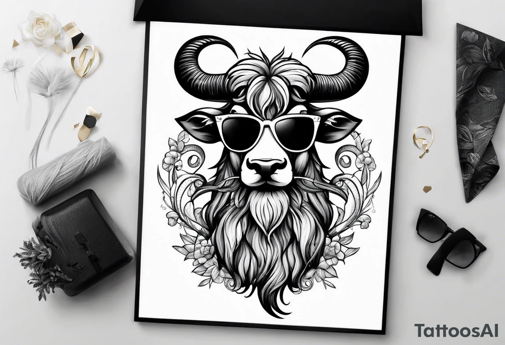 capricorn with beard and sunglasses tattoo idea