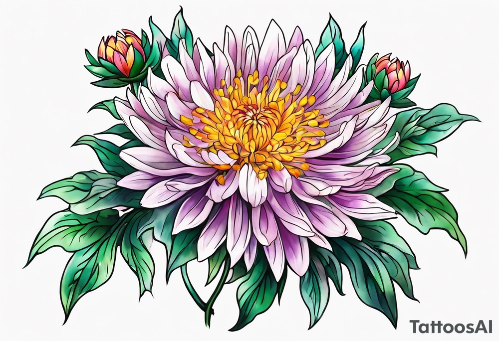 Chinese symbol strength September birth flower aster love mother tattoo idea