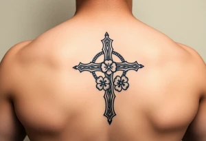 a celtic cross with irish inspired details and a four leaf clover tattoo idea