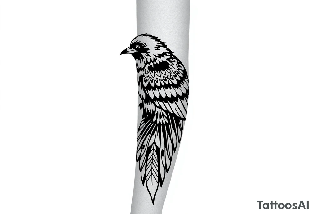 Nordic ornamental raven leg sleeve tattoo idea