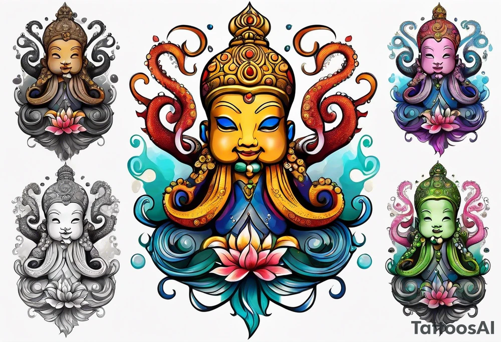 Octopus happy peaceful buddha tattoo idea