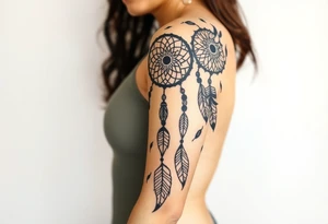 native dreamcatcher with flowing feathers and sacred beads tattoo idea