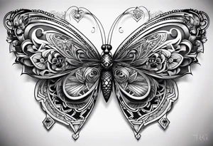 butterfly on the background of the mandala diamond network tattoo idea