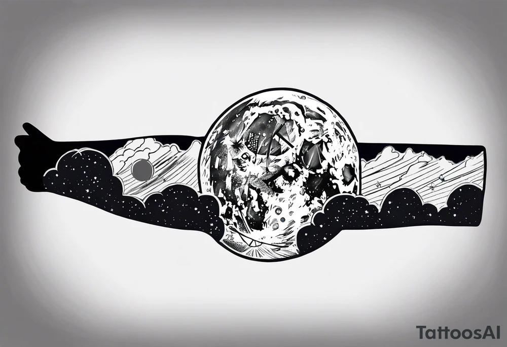 man on the moon space theme arm sleeve tattoo idea
