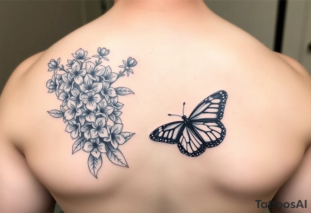 Lilacs and a monarch butterfly tattoo idea