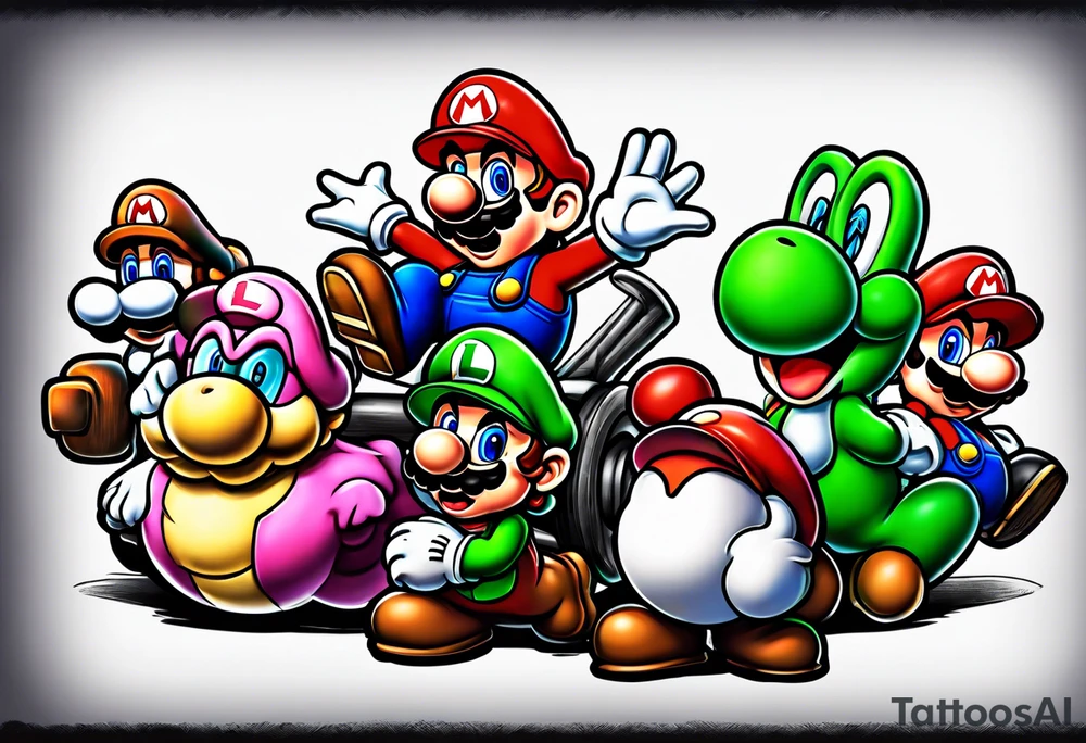 Mario Luigi ghosts and goombas canons tattoo idea