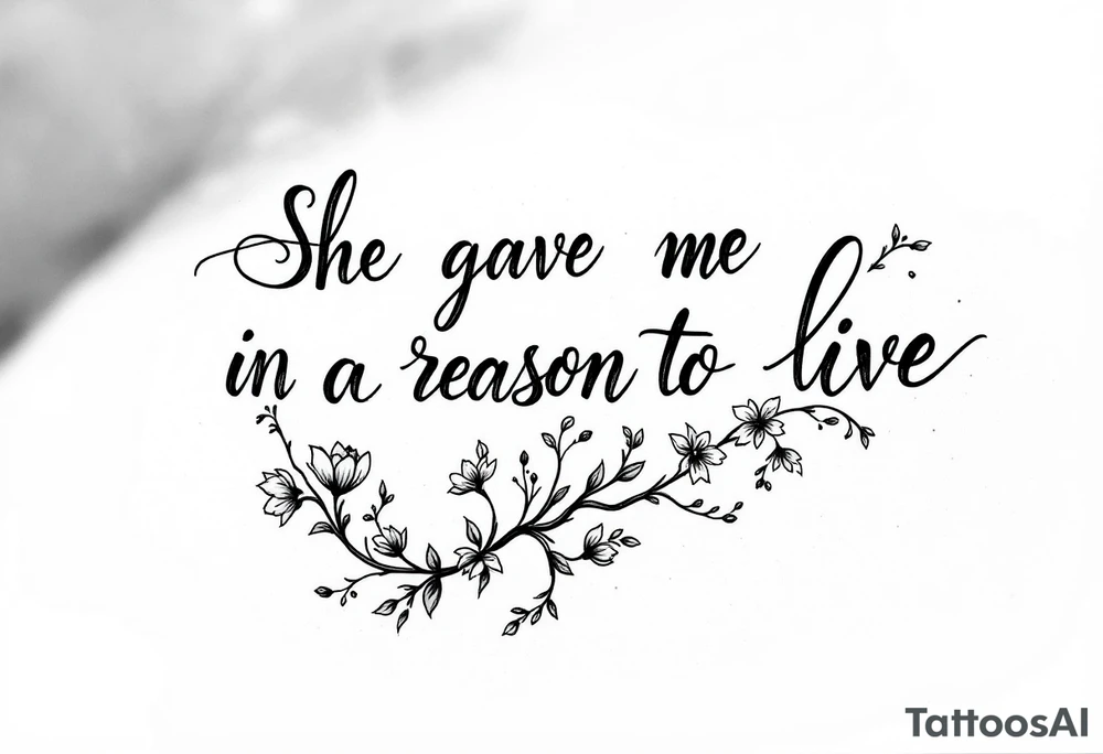 "She gave me a reason to live"  as the stem blooming into a flower tattoo idea