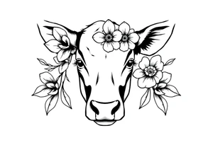 cow face with flowers tattoo idea