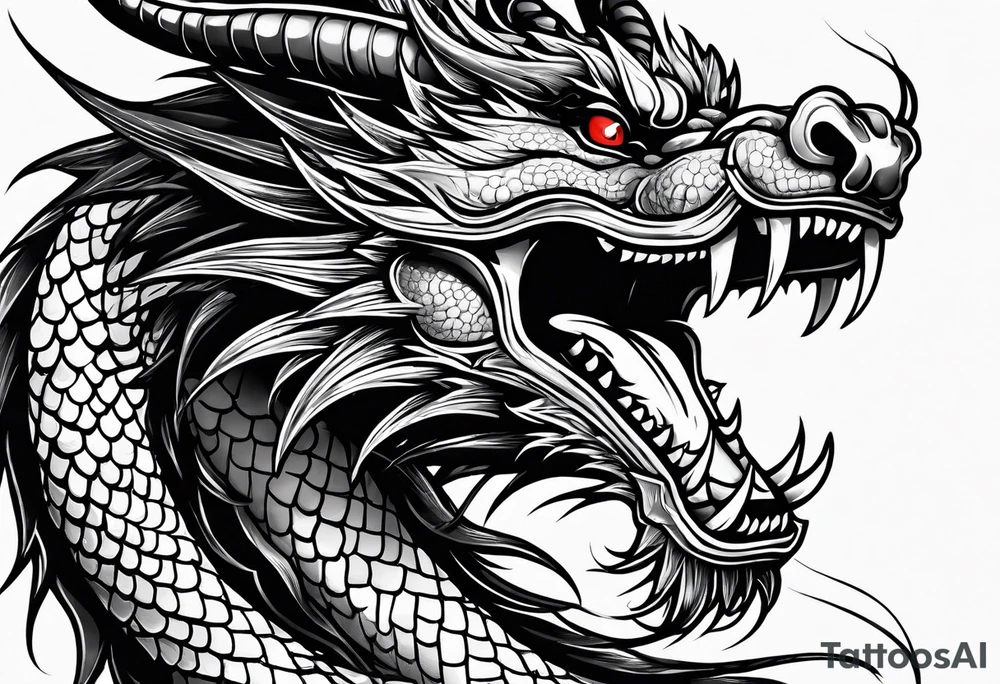 Animal head of a chinese dragon who is angry ONLY THE HEAD tattoo idea