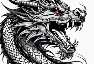 Animal head of a chinese dragon who is angry ONLY THE HEAD tattoo idea