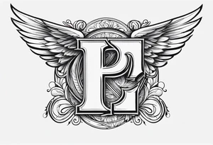 Letter P with angle wings , small size for hip tattoo idea