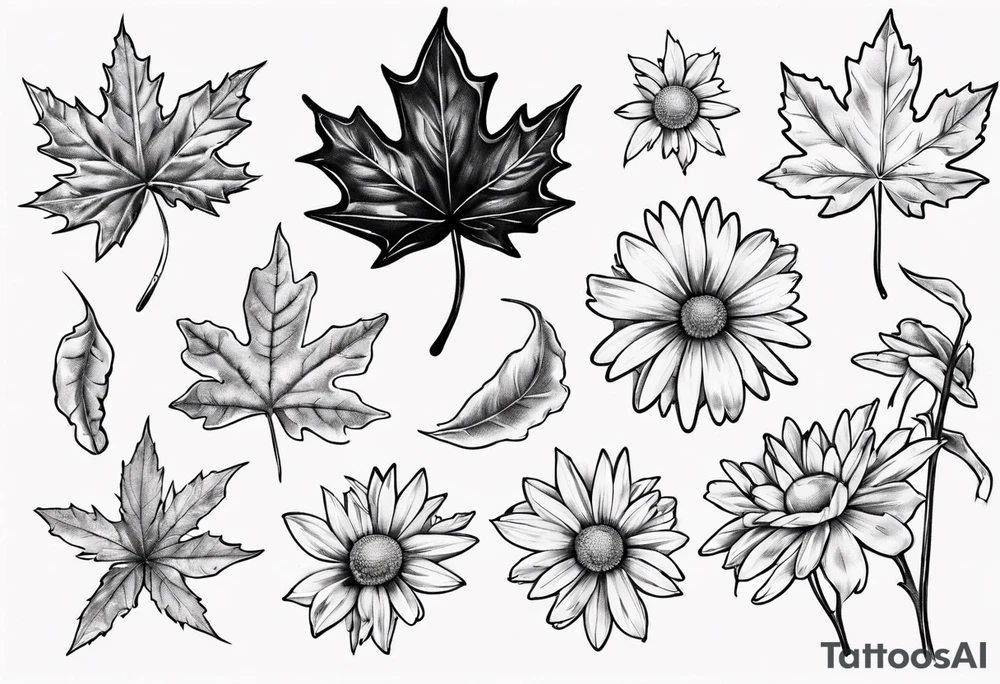 Maple leaf, daisy tattoo idea