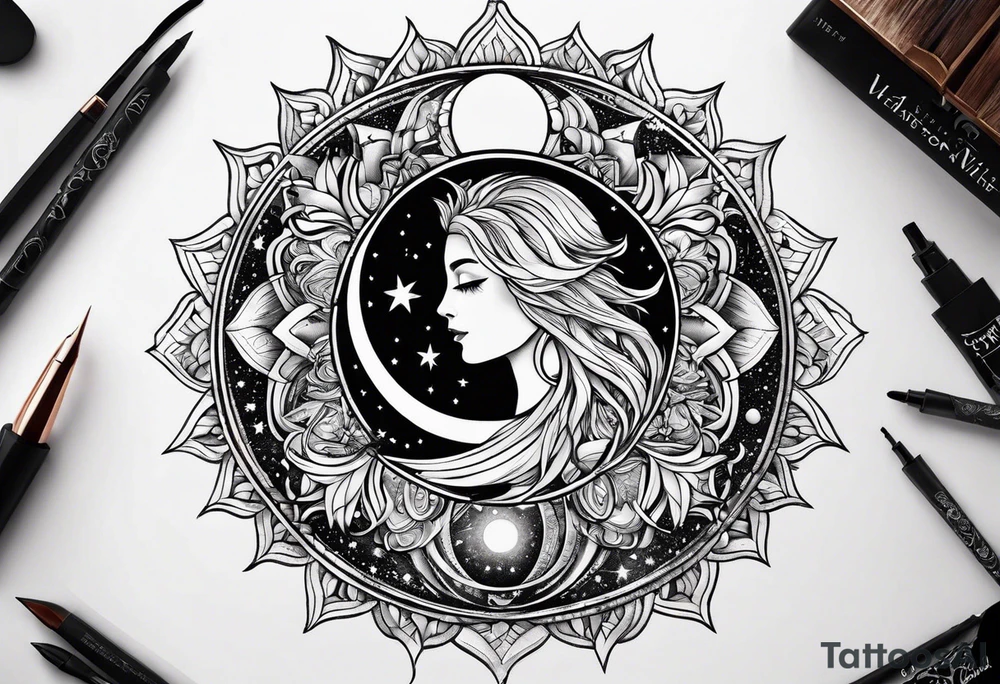 With all my heart and all my soul to the end of the universe To infinity and beyond.  sun and moon tattoo idea