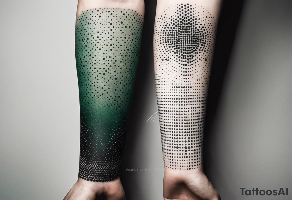 symbols, abstract, green and black, covered from wrist to forearm, fully covered, no borders, blackwork, no people tattoo idea