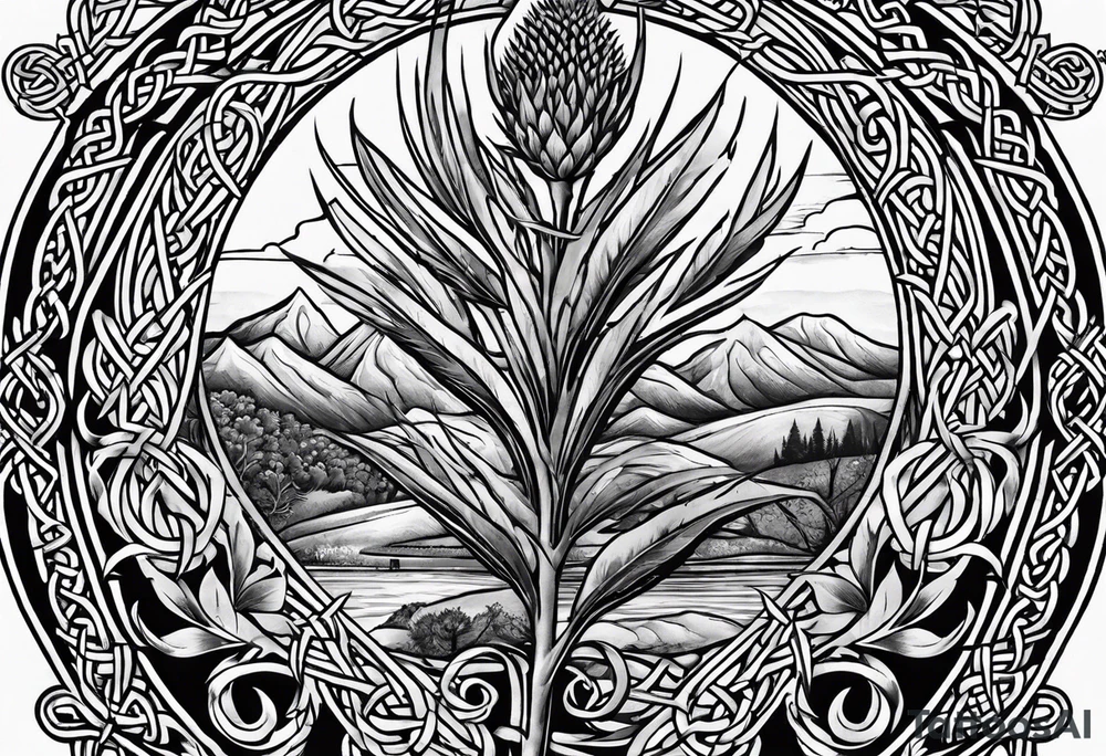 three thistles, Celtic knots, and the words always remember there is nothing worth sharing like the love that let us share our names tattoo idea