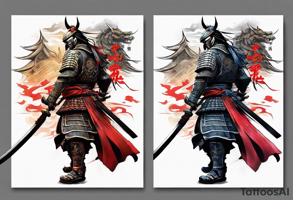 Samurai full armor facing sideways full sleeves tattoo idea