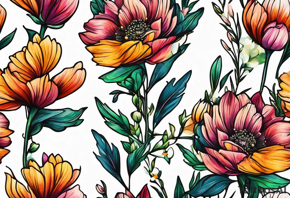 simple long stem wildflower bouquet tattoo idea