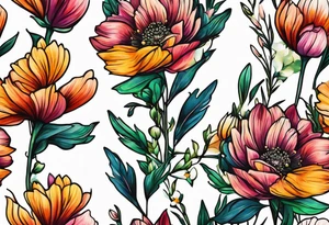 simple long stem wildflower bouquet tattoo idea