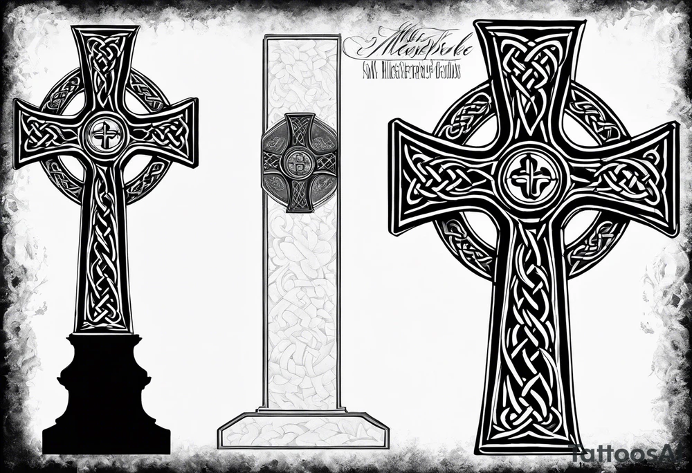 A stone Celtic cross, standing solemnly tattoo idea
