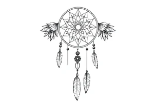 native dreamcatcher with flowing feathers and sacred beads tattoo idea