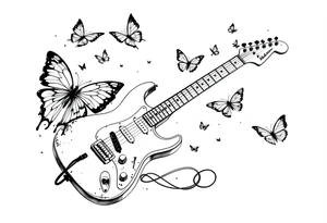 An electric guitar plugged into an amp with butterflies flying around it in memory of tattoo tattoo idea