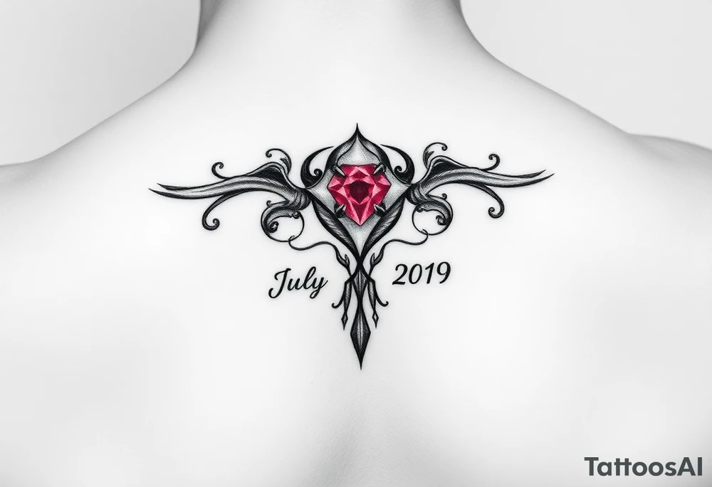 Ruby gemstone with the birthday July 6, 2019 to fit on lower ankle tattoo idea